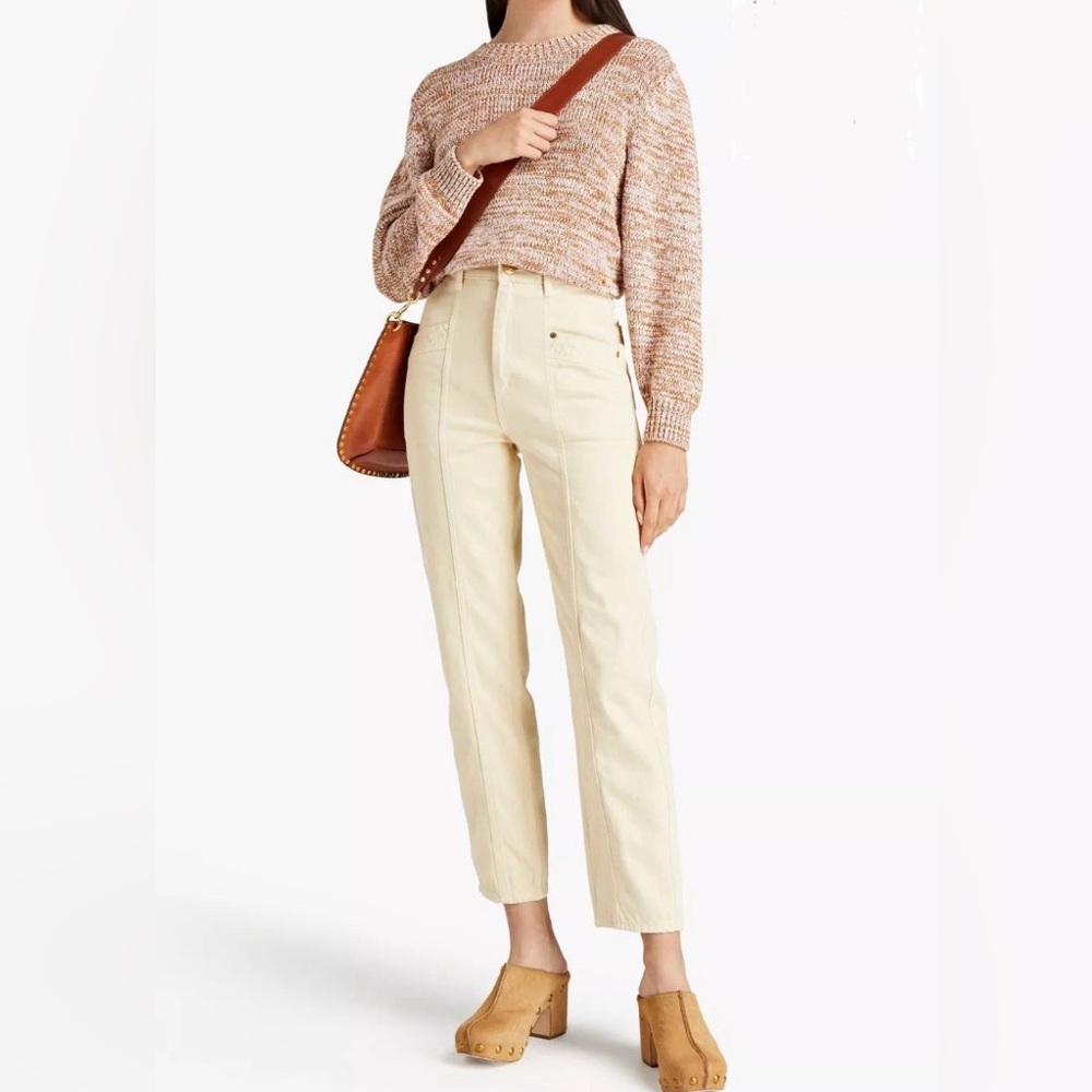 SANDRO Trousers Ivory High-Rise Cropped